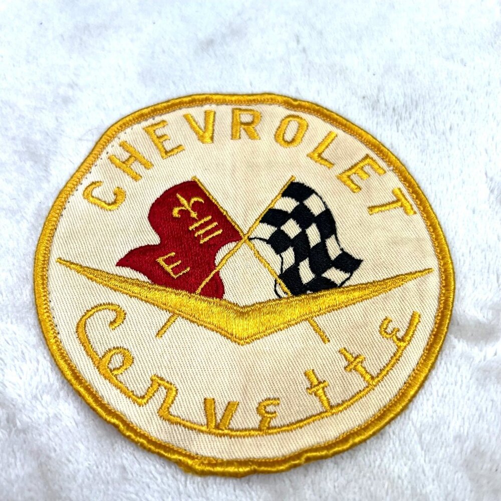 Vintage Chevy Corvette Chevrolet Jumbo Patch Embroidered 5" Round Gold Emblem Lg